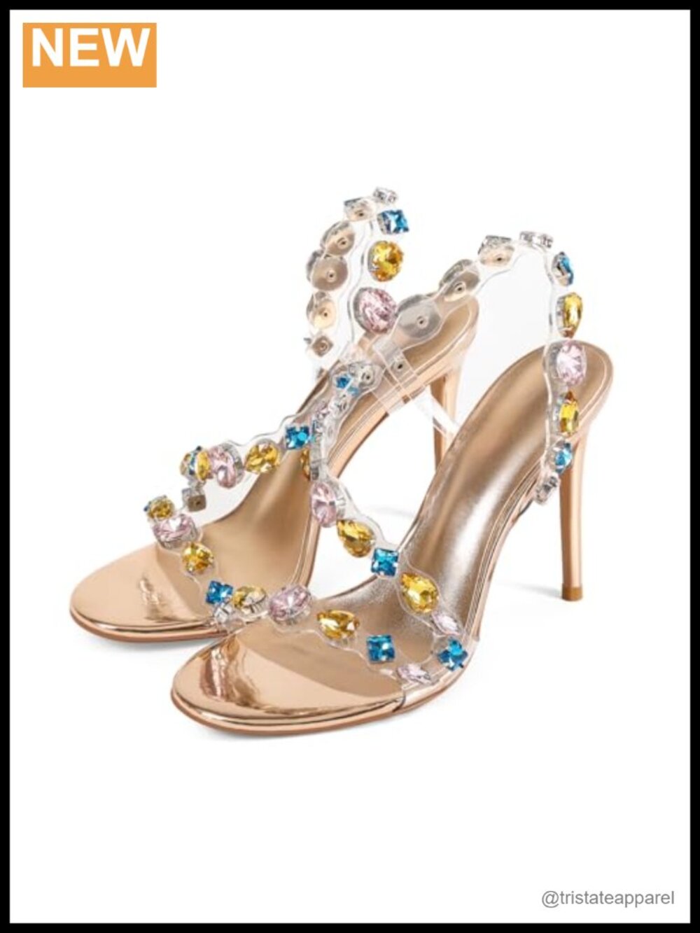 Rhinestone Wrap-Around High Heels Sandals Sparkly Crystal Clear Strappy